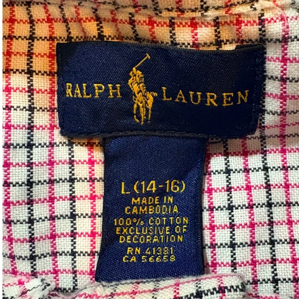 Ralph Lauren Boys‎ Pink Black White Plaid Button Down Shirt L 14-16 y323515973